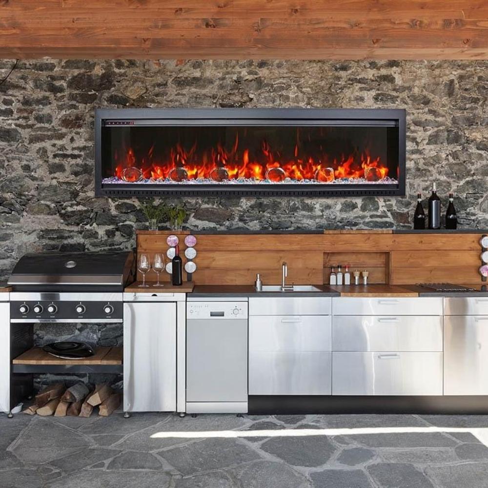  SYMMETRY Bespoke 60" Built-in Electric Fireplace in Kitchen