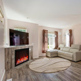 Amantii Traditional 44" Built-in Electric Fireplace installed below a tv in the living room