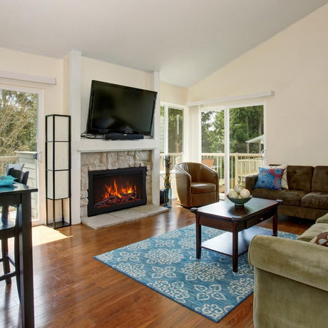 Amantii Traditional 44" Built-in Electric Fireplace with Custom Stone Mantel in Living Room