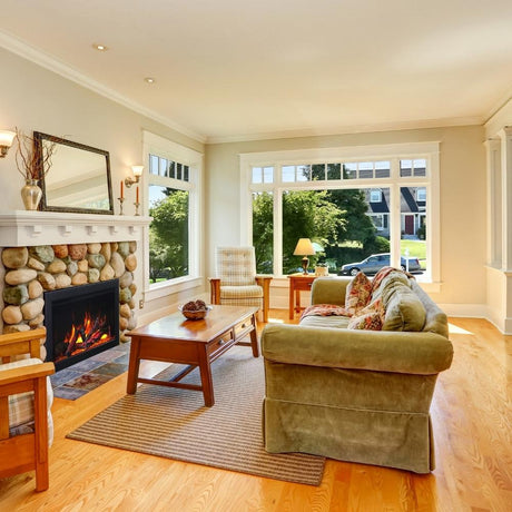 Amantii Traditional 30" Built-in Electric Fireplace with Custom Mantel in Living Room