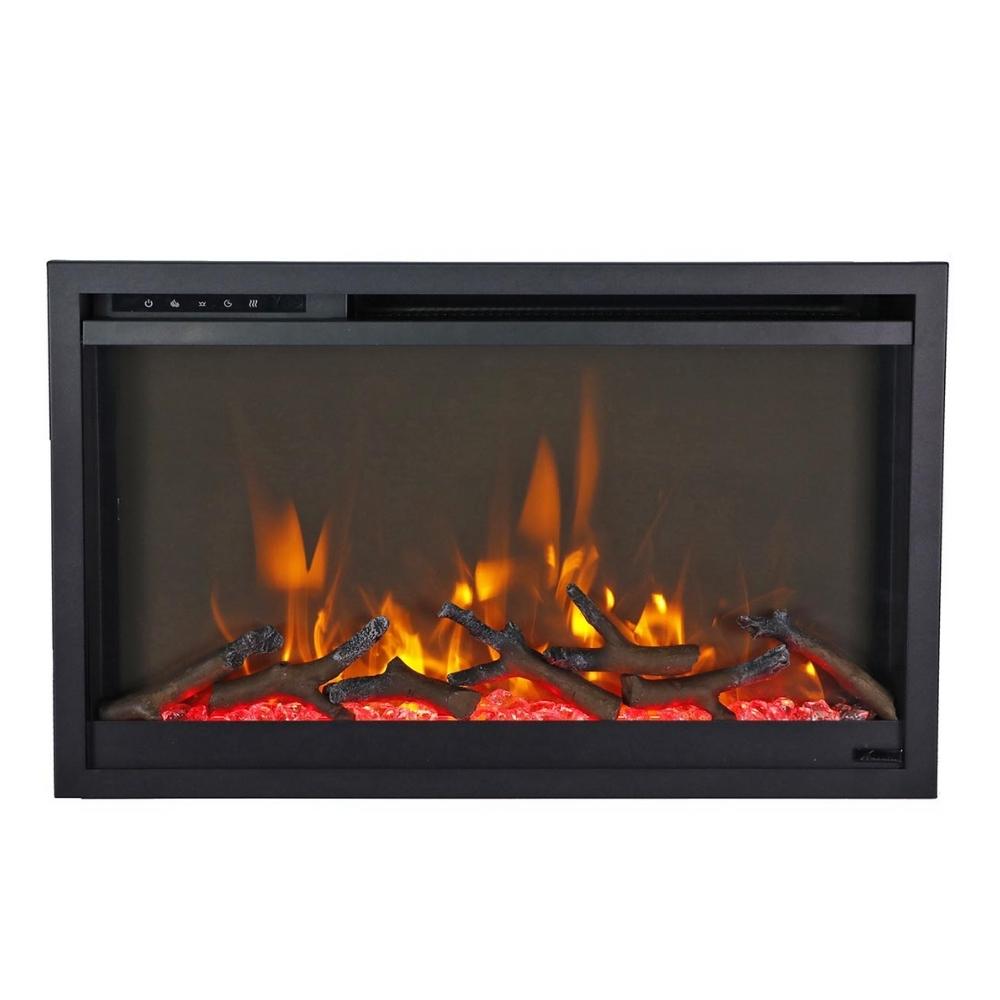 Amantii Traditional Xtraslim Wall Mounted Indoor Electric Fireplace with WiFi with red ember bed