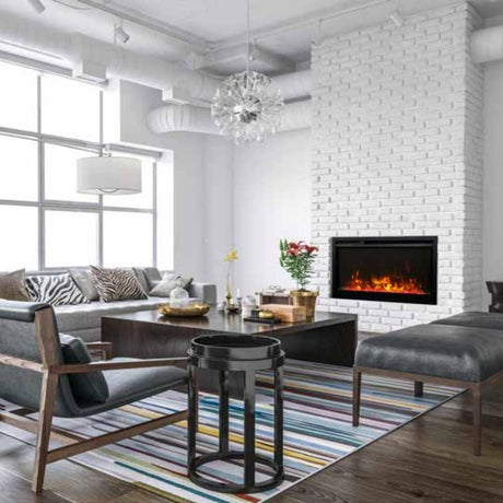Amantii Traditional Xtraslim Wall Mounted Indoor Electric Fireplace with WiFi In a Living Room