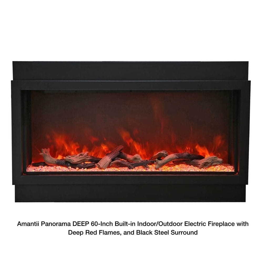 amantii panorama deep 60-inch electric fireplace with deep red flames and black steel surround