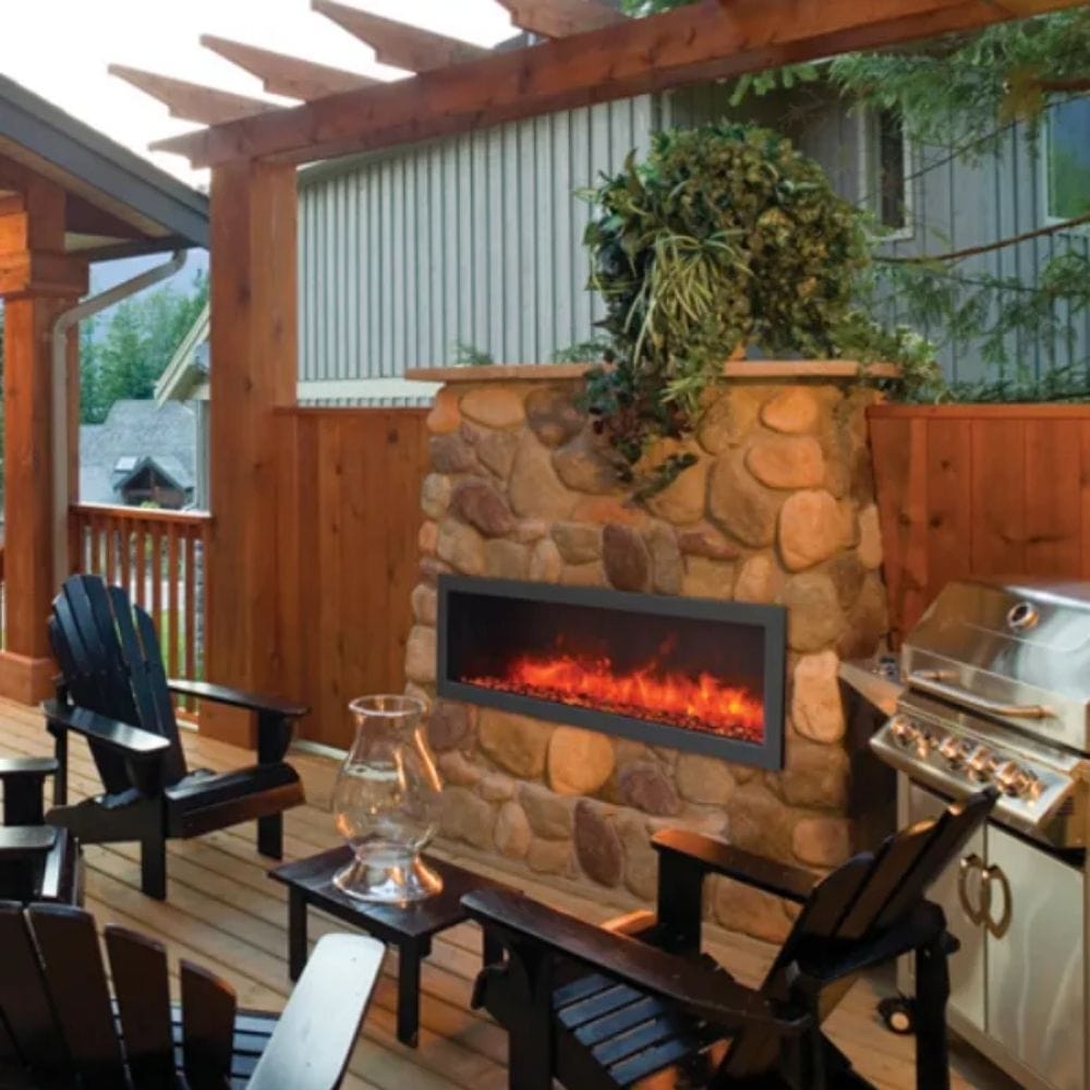 Amantii Panorama Series Built-in Indoor/Outdoor Electric Fireplace on Outdoor Veranda