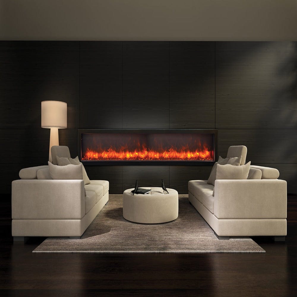 Amantii Panorama SLIM 88-Inch Built-in Indoor /Outdoor Electric Fireplace (BI-88-SLIM) in modern Lounge Room