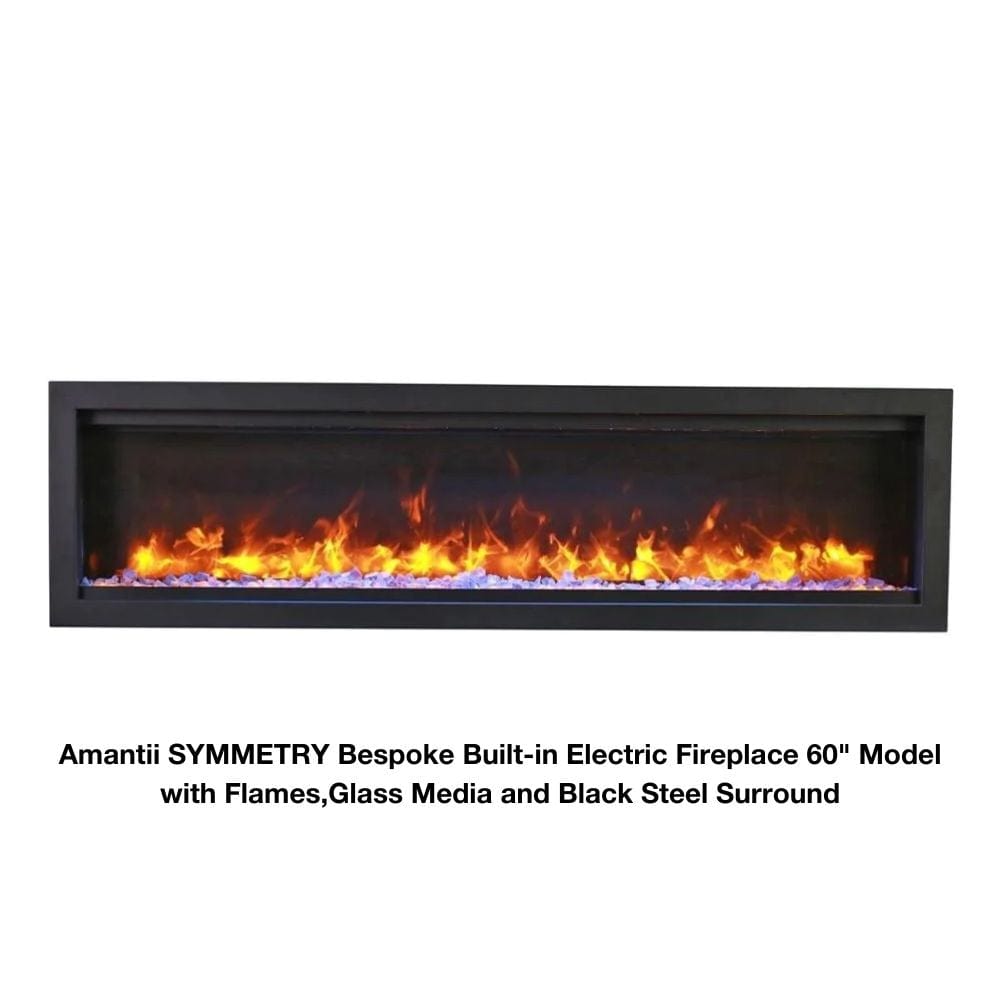 SYMMETRY Bespoke Built-in Electric Fireplace with WiFi and Sound with Flames, Glass Media and Black Surround