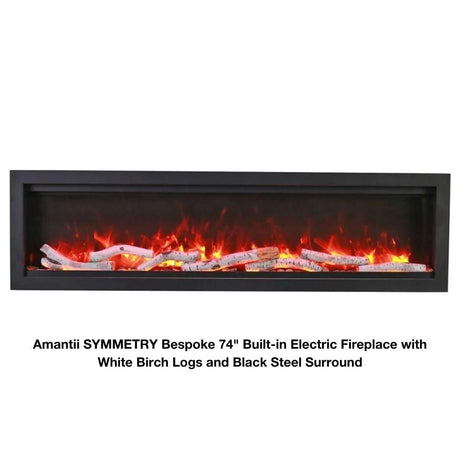 SYMMETRY Bespoke Built-in Electric Fireplace with WiFi and Sound with Flames, Birch Log Set and Black Surround