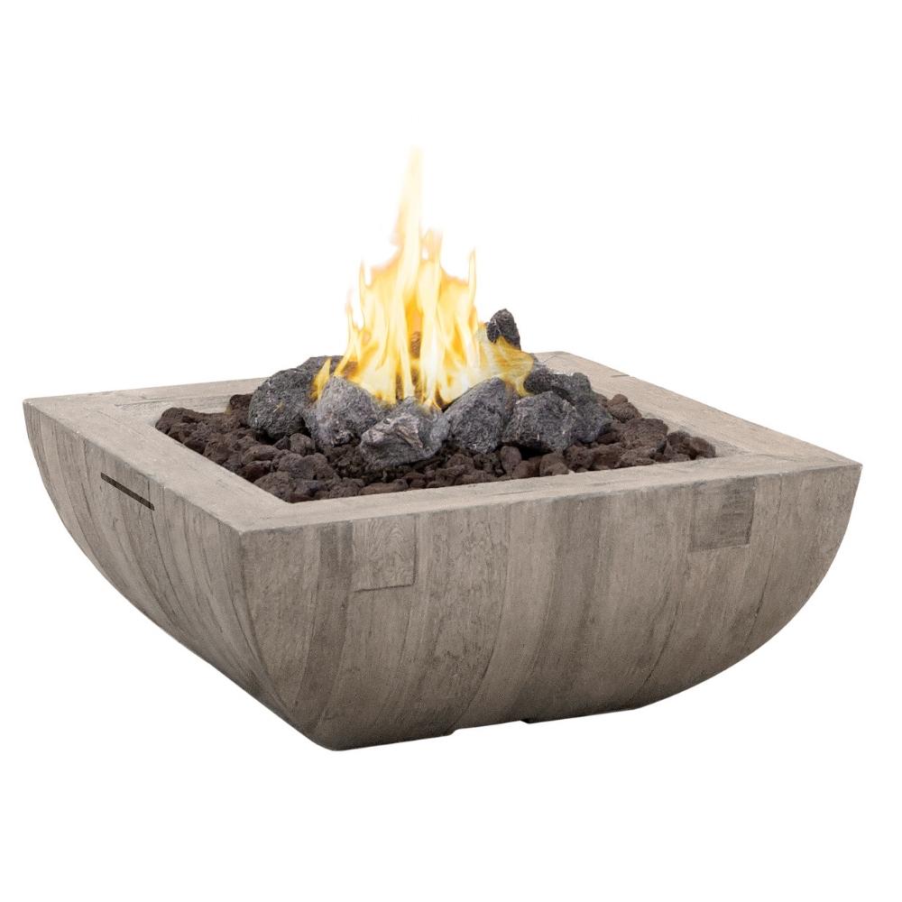 American Fyre Designs Bordeaux 36" Reclaimed Wood Square Gas Fire Pit Bowl Silver Pine