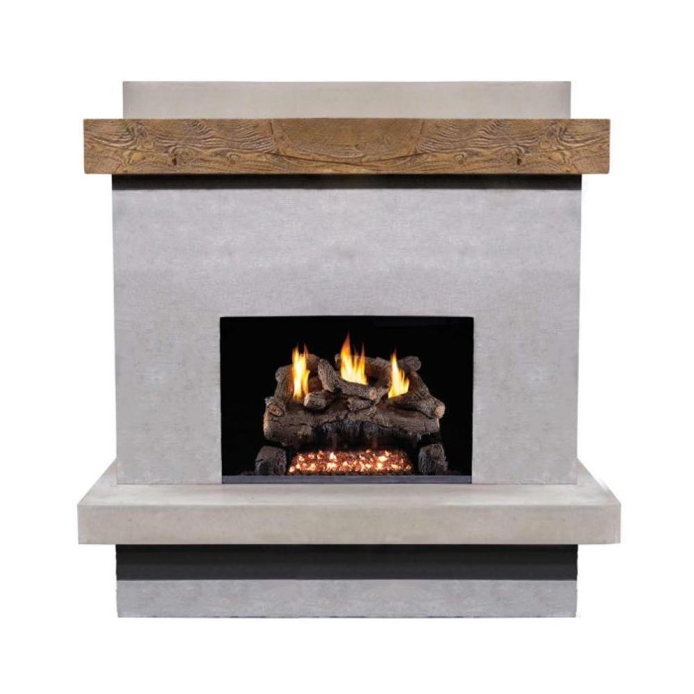American Fyre Designs Brooklyn Smooth Gas Fireplace with French Barrel Oak Mantel
