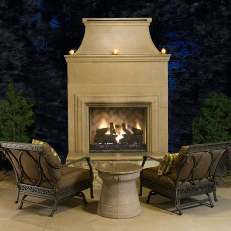 American Fyre Designs Cordova 76" Free Standing Outdoor Gas Fireplace Lifestyle