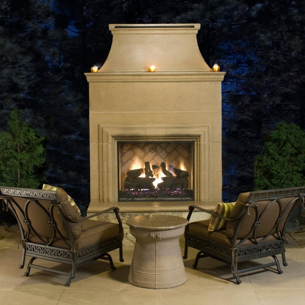 American Fyre Designs Cordova 76" Free Standing Outdoor Gas Fireplace Lifestyle
