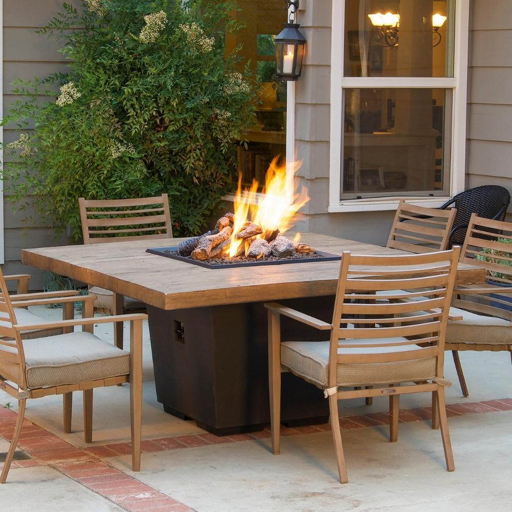 American Fyre Designs Cosmopolitan 60" Reclaimed Wood Square Gas Fire Pit Dining Table