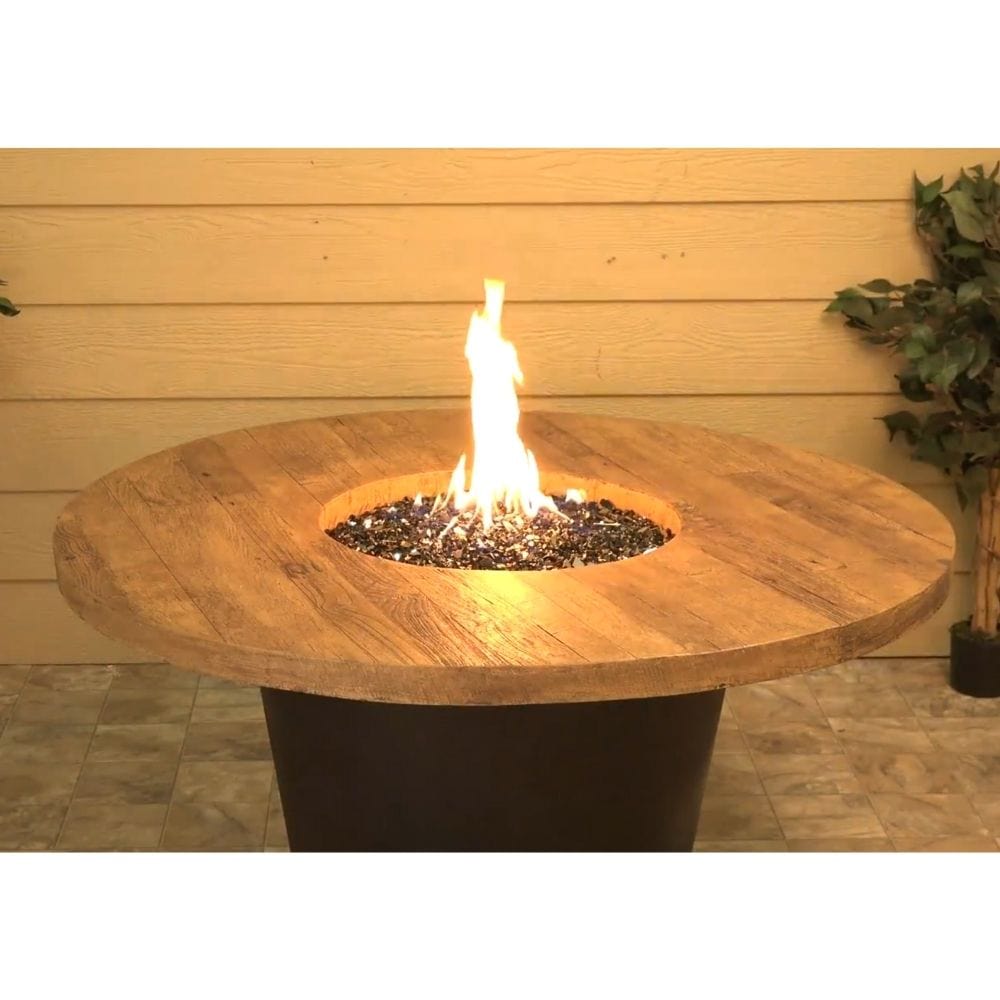 American Fyre Designs Cosmopolitan 48-Inch "Reclaimed Wood" Round Gas Fire Pit Table in French Barrel Oak
