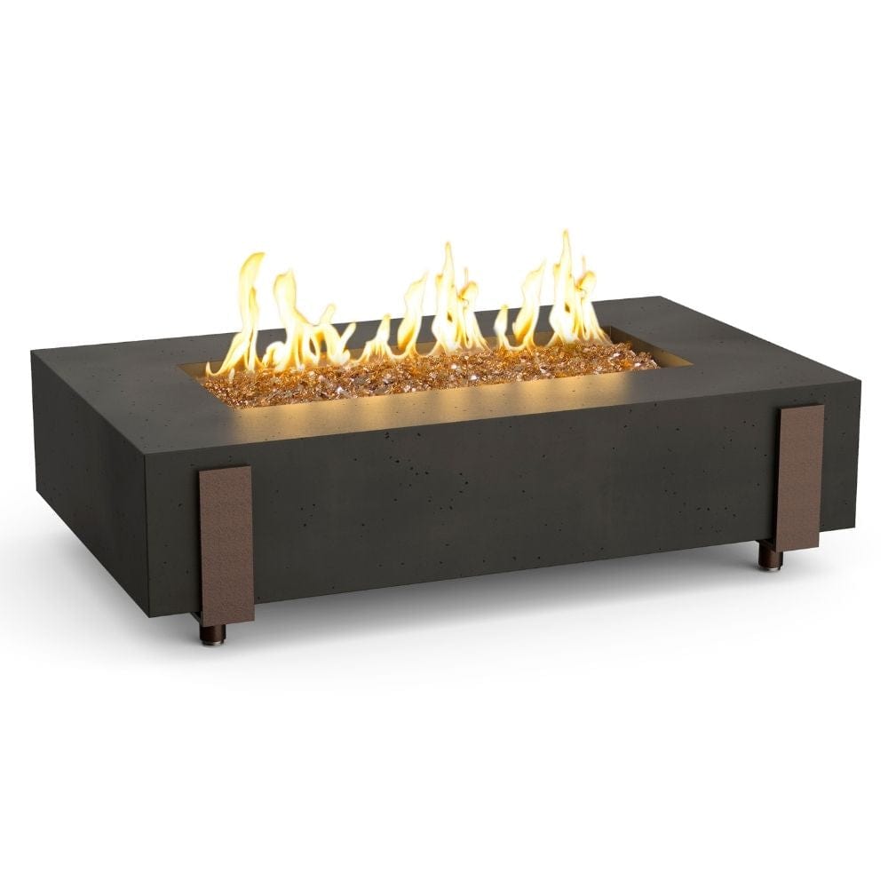 American Fyre Designs Iron Saddle 60-Inch Rectangular Gas Fire Pit Table in Black Lava