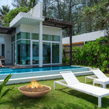 American Fyre Designs Marseille Cafe Blanco Fire Bowl in the garden