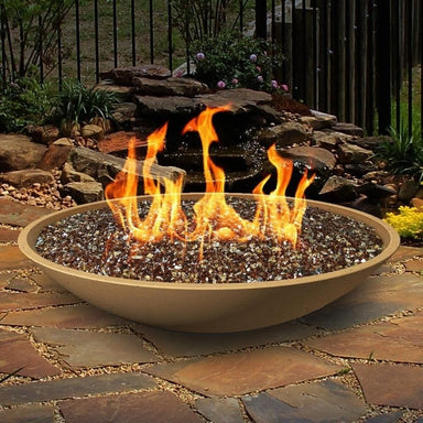 American Fyre Designs Marseille 48-Inch Round Concrete Gas Fire Bowl Outdoors