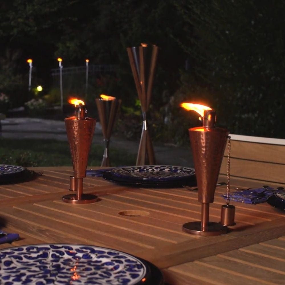 Anywhere Fireplace 10.5-Inch Tall Cone Shape Hammered Copper Torches on Table
