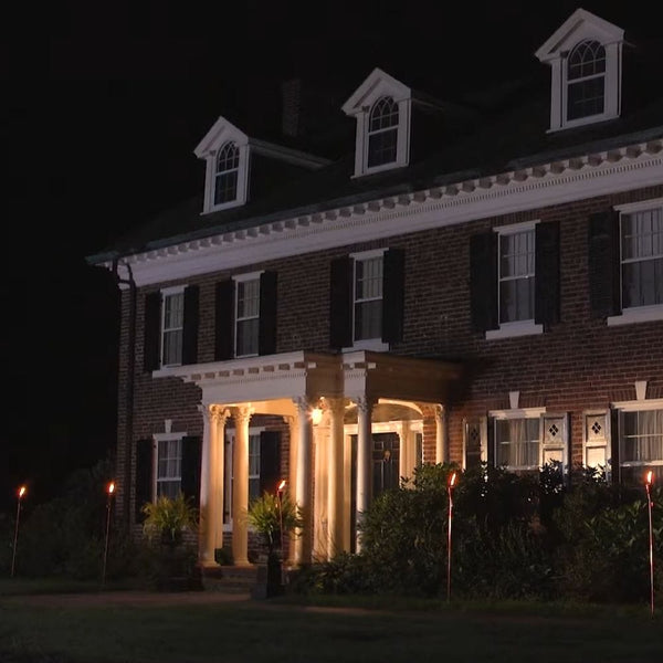 Anywhere Fireplace 65-Inch Cone Shaped Hammered Copper Torches Outside the House