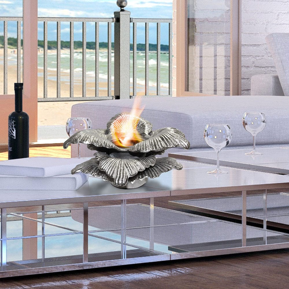 Anywhere Fireplace Chatsworth Silver Gel Firepot on Table with Wine and Glasses