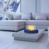 Anywhere Fireplace Lexington Blue Table Top Ethanol Fireplace on Marble Living Room Table