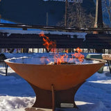Arteflame 18-Inch Tall Low Euro Base Corten Steel Fire Pit in Snow Covered Area
