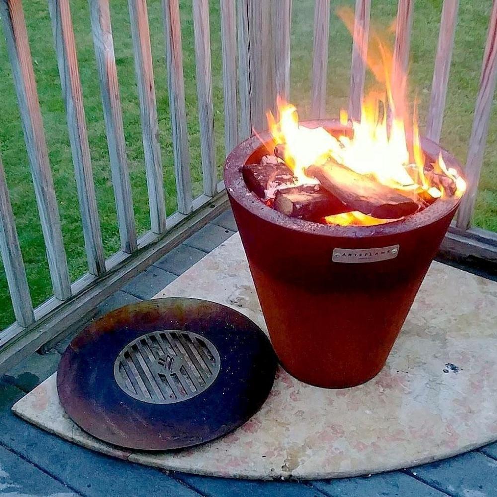 Arteflame One Series 20" Corten Steel Fire Pit with Cooktop and Grill Grate Removed