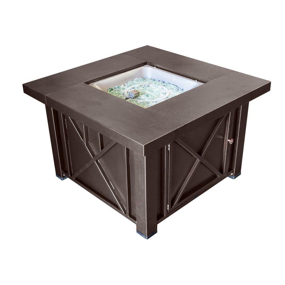 AZ Patio Heaters Decorative Hammered Bronze 38" Square Gas Fire Pit Table (GSF-DGH) with fireglass