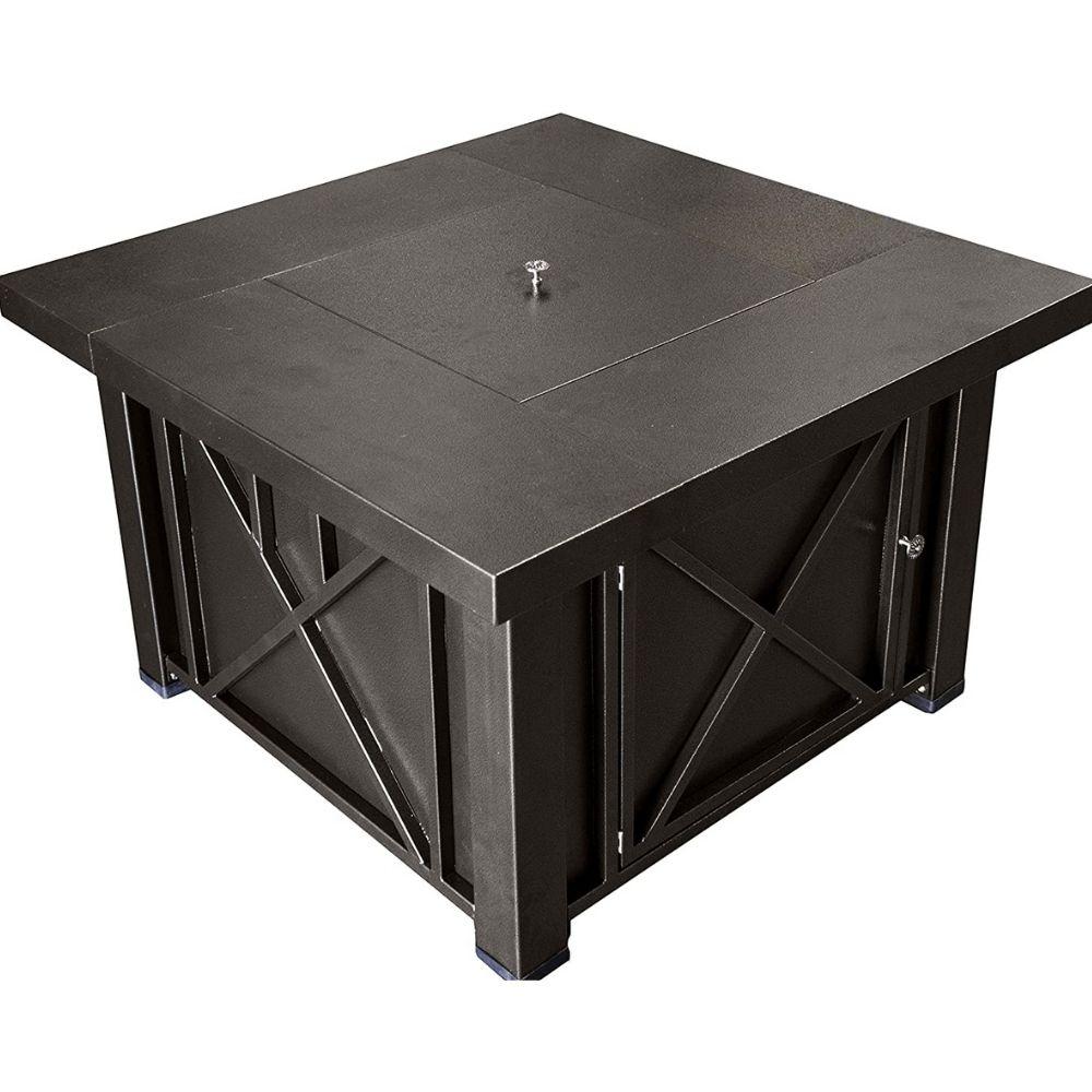 AZ Patio Heaters Decorative Hammered Bronze 38" Square Gas Fire Pit Table (GSF-DGH) with Cover
