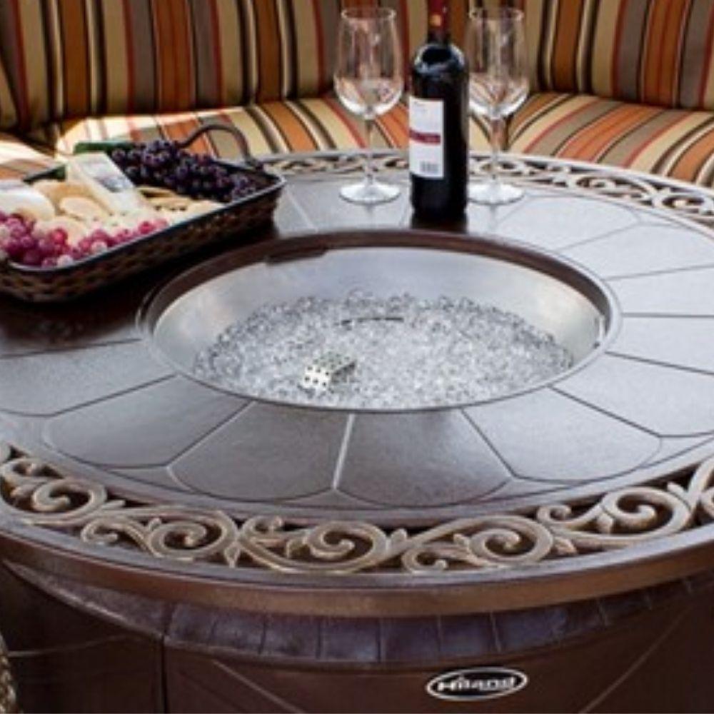 AZ Patio Heaters Elegant Bronze 48" Round Gas Fire Pit Table with scroll design