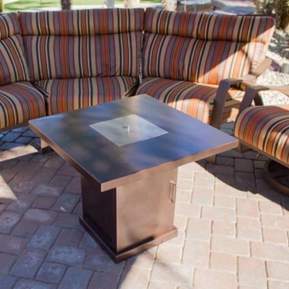 AZ Patio Heaters Hammered Bronze 30" Square Gas Fire Pit Table in Patio Setting