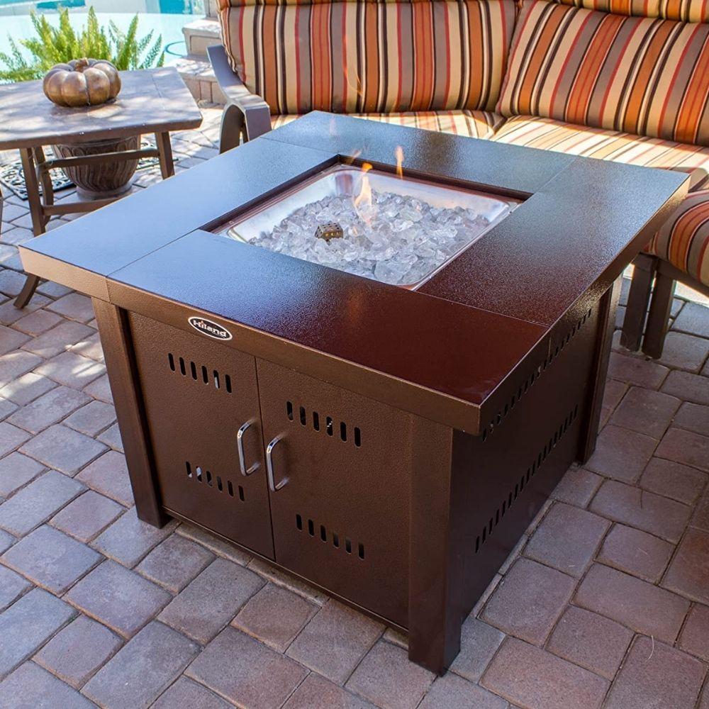 AZ Patio Heaters Hammered Bronze 38" Square Gas Fire Pit Table in patio setting