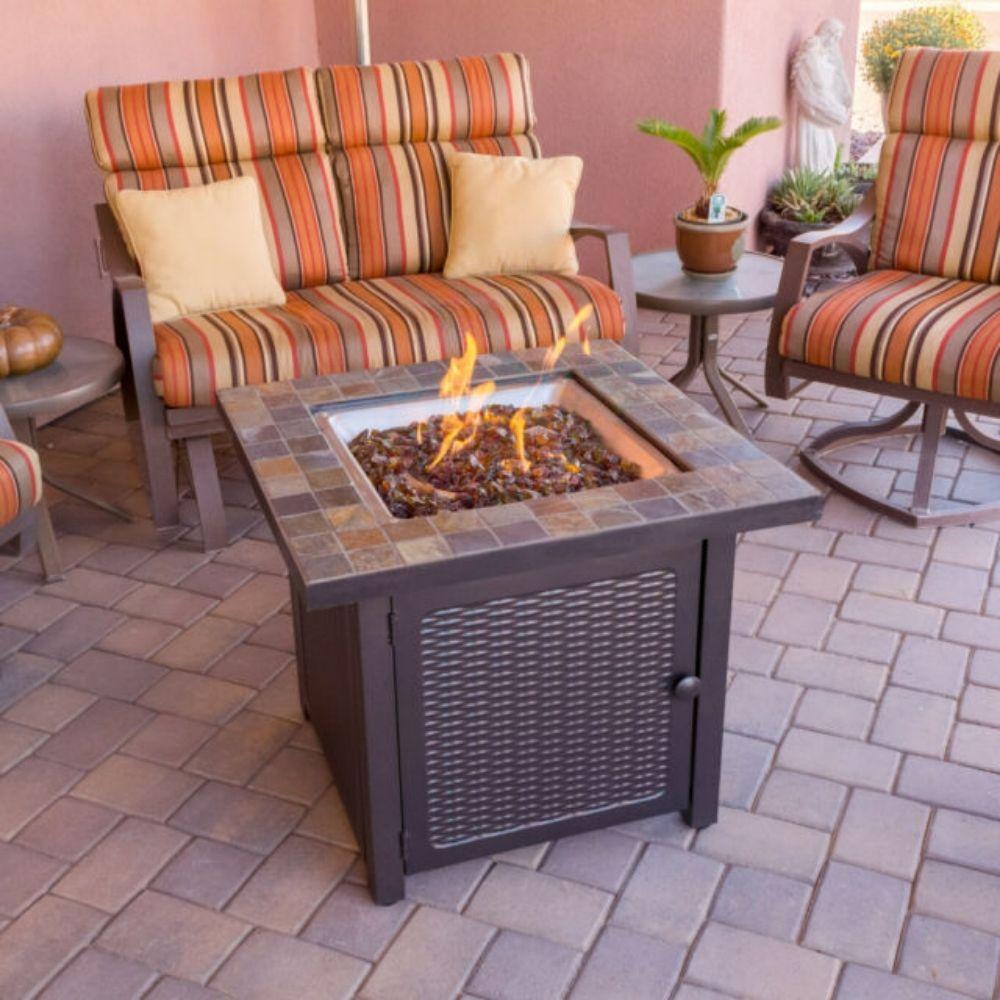 AZ Patio Heaters Slate 30" Square Gas Fire Pit Table (GFT-60843) with and fire Glass