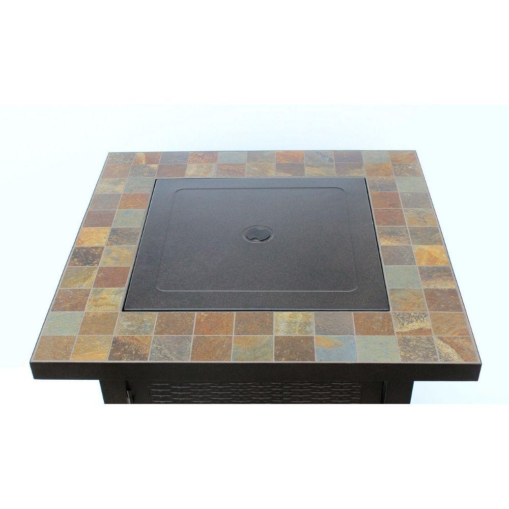 AZ Patio Heaters Slate 30" Square Gas Fire Pit Table (GFT-60843) with Cover in place