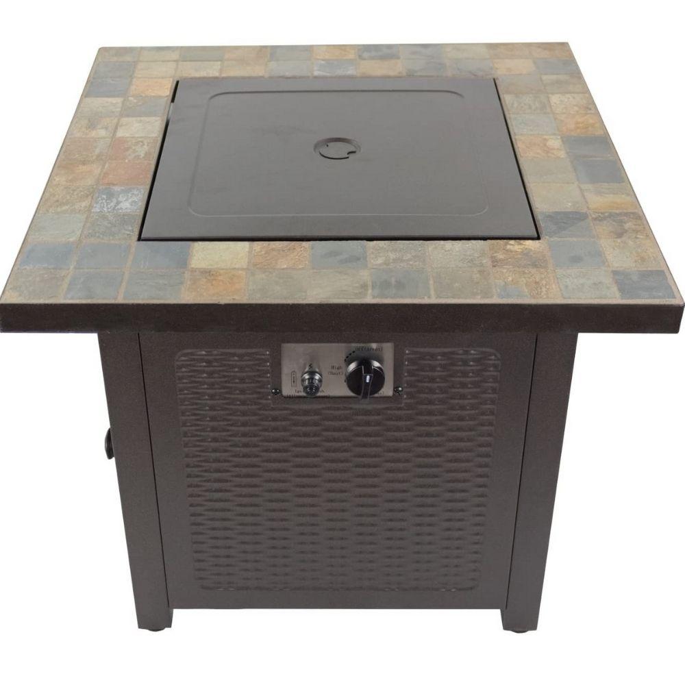 AZ Patio Heaters Slate 30" Square Gas Fire Pit Table (GFT-60843) with fire cover