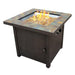 AZ Patio Heaters Slate 30" Square Gas Fire Pit Table (GFT-60843) lit and with Fire Glass