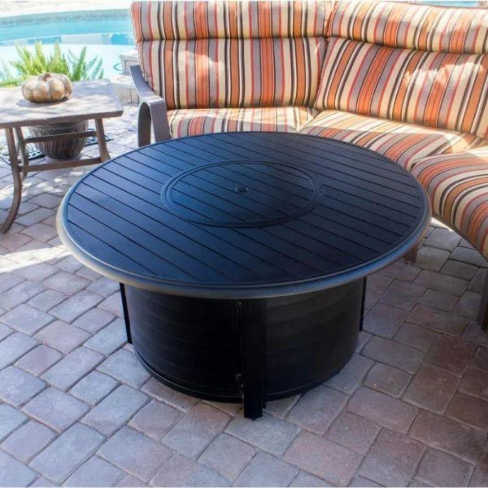 AZ Patio Heaters Slatted Aluminum 48-Inch Round LP Fire Pit Table covered