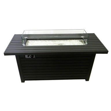 AZ Patio Heaters Black Mocha 54" Rectangular Gas Fire Pit Table with Wind Guard and white Pebbles