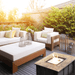 AZ Patio Heaters Tile Top 30-Inch Square LP Fire Pit Table in a garden on composite deck