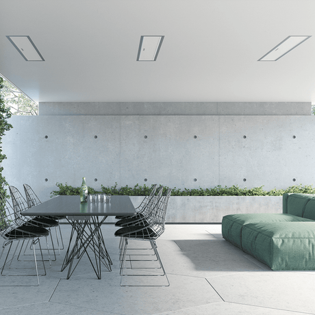 Bromic White Platinum Smart-Heat Electric Heater flush mounted on patio ceiling