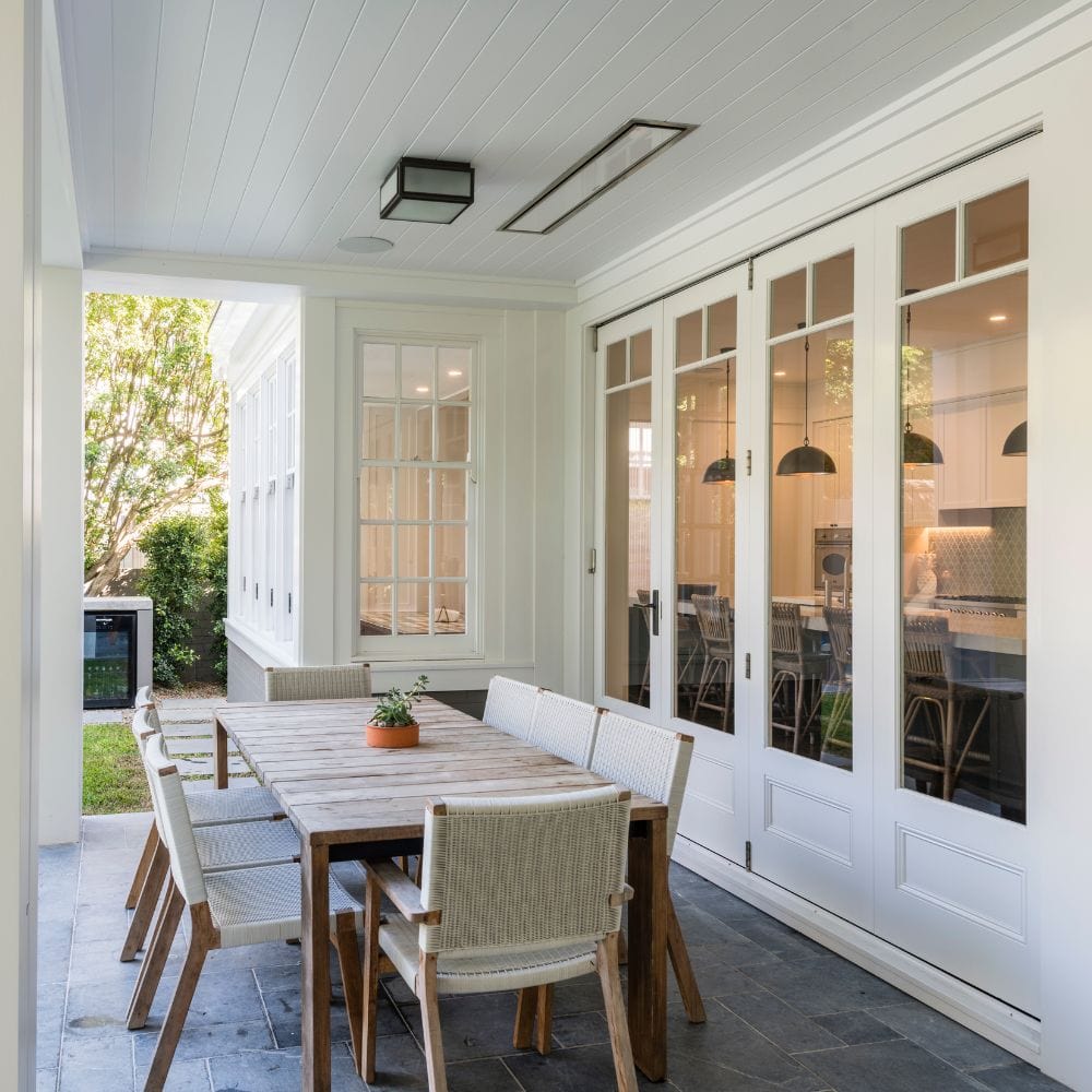 Bromic Platinum Smart-Heat Electric Heater flush mounted in an outdoor living space