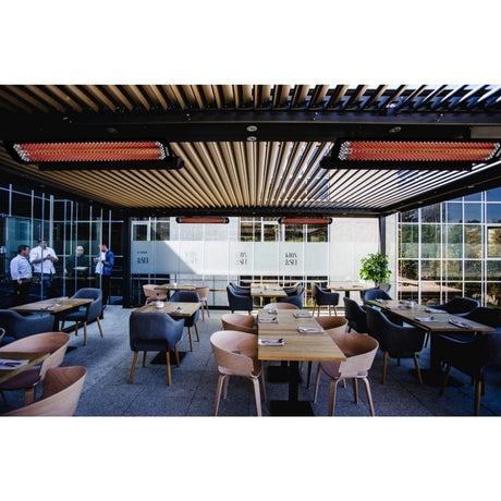 Bromic Tungsten Smart-Heat Black Ceiling Mounted Electric Heaters in Outdoor Area