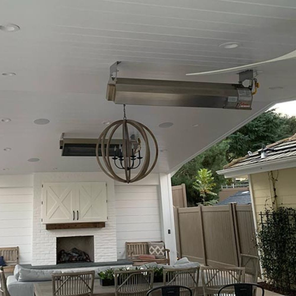 Calcana High Output Stainless Steel Gas Patio Heaters in a patio