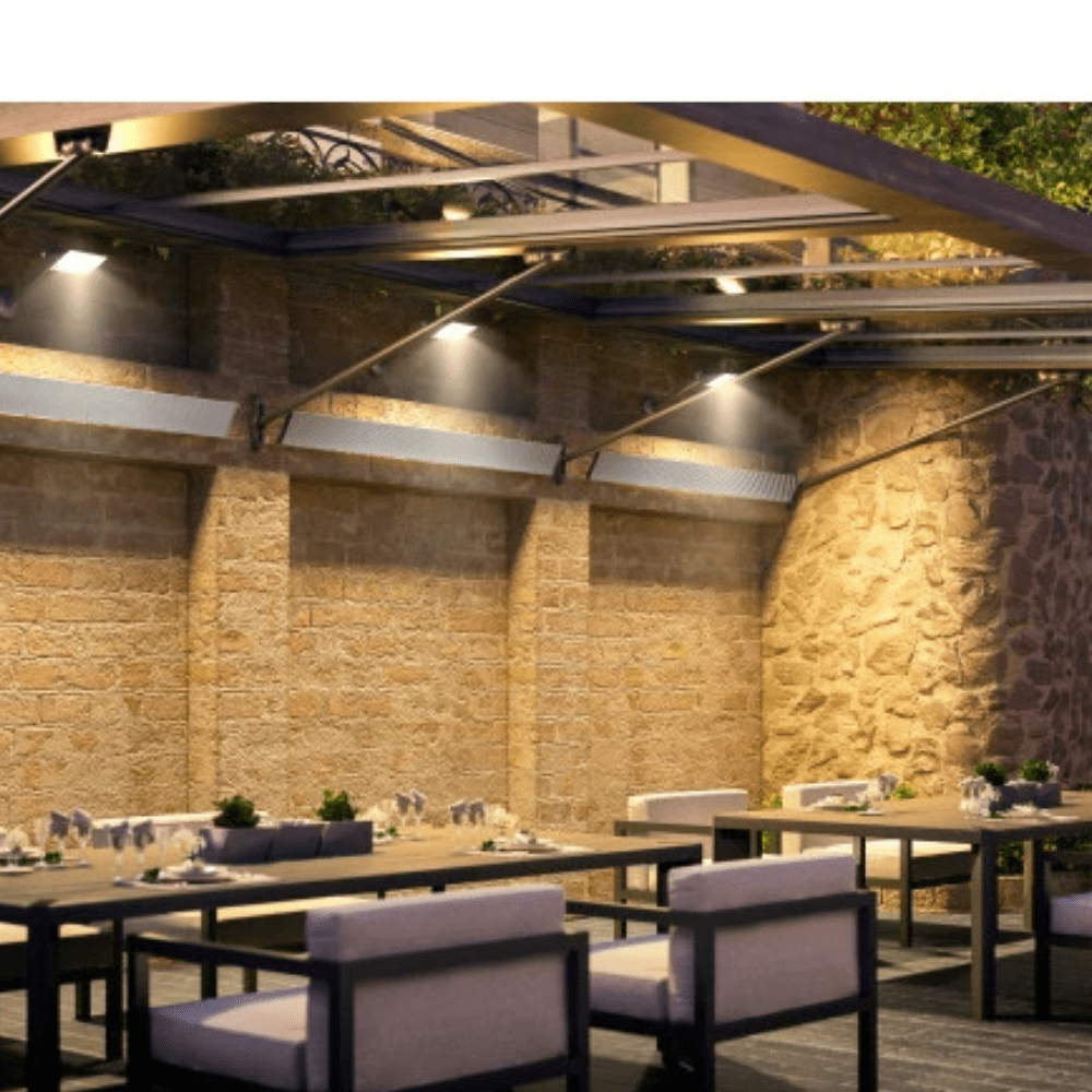 Dimplex DLW Series Outdoor/Indoor White Infrared Electric Heater in Bistro setting