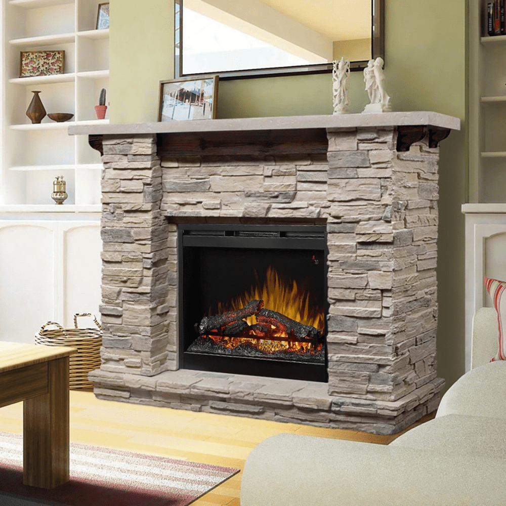 Dimplex Featherston 26" UL Listed Electric Fireplace with Stone Mantel in Living Room