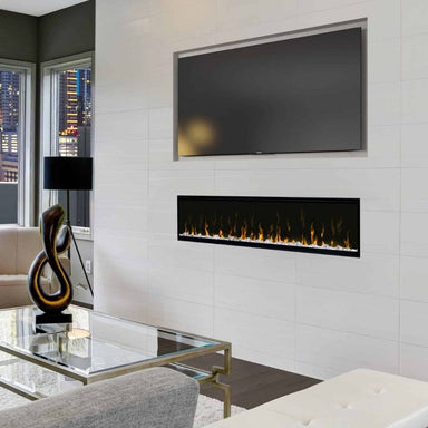 60-Inch Linear Fireplace Beneath TV in Modern Living Room