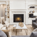 Dimplex Revillusion 24-Inch Built-in Electric Firebox recessed into a white brick wall with trim