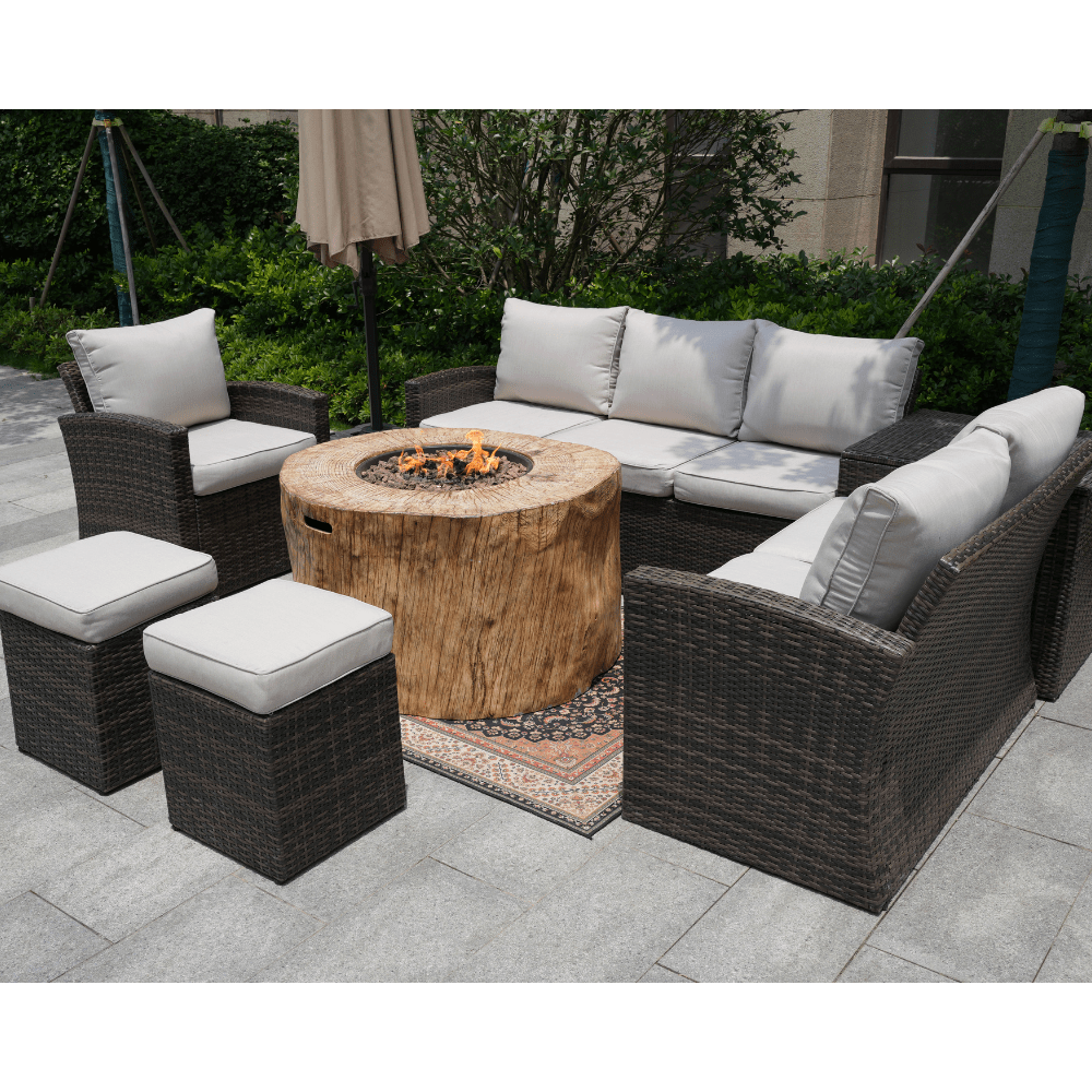 Direct Wicker 40-Inch Round Tree Stump LP Fire Pit Table in outdoor area