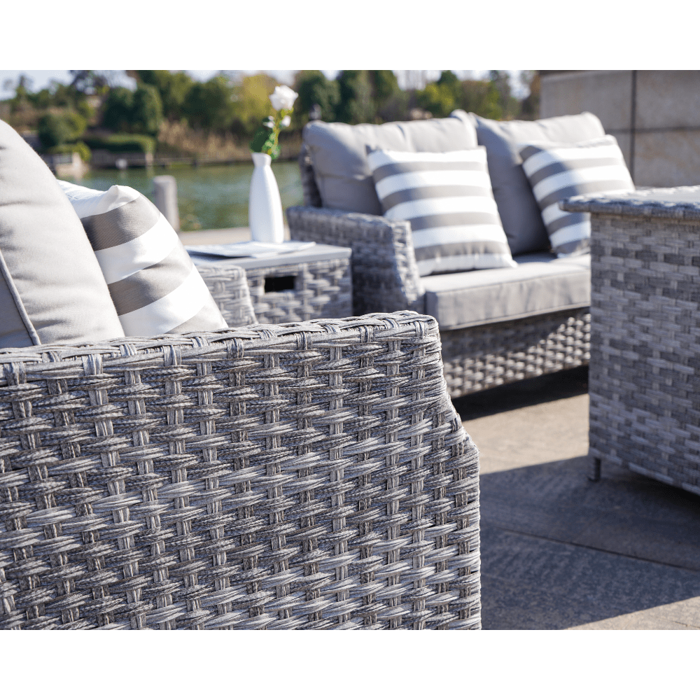 Side chair of the Direct Wicker Amora 5-Piece Outdoor Furniture Set with LP Fire Pit Table