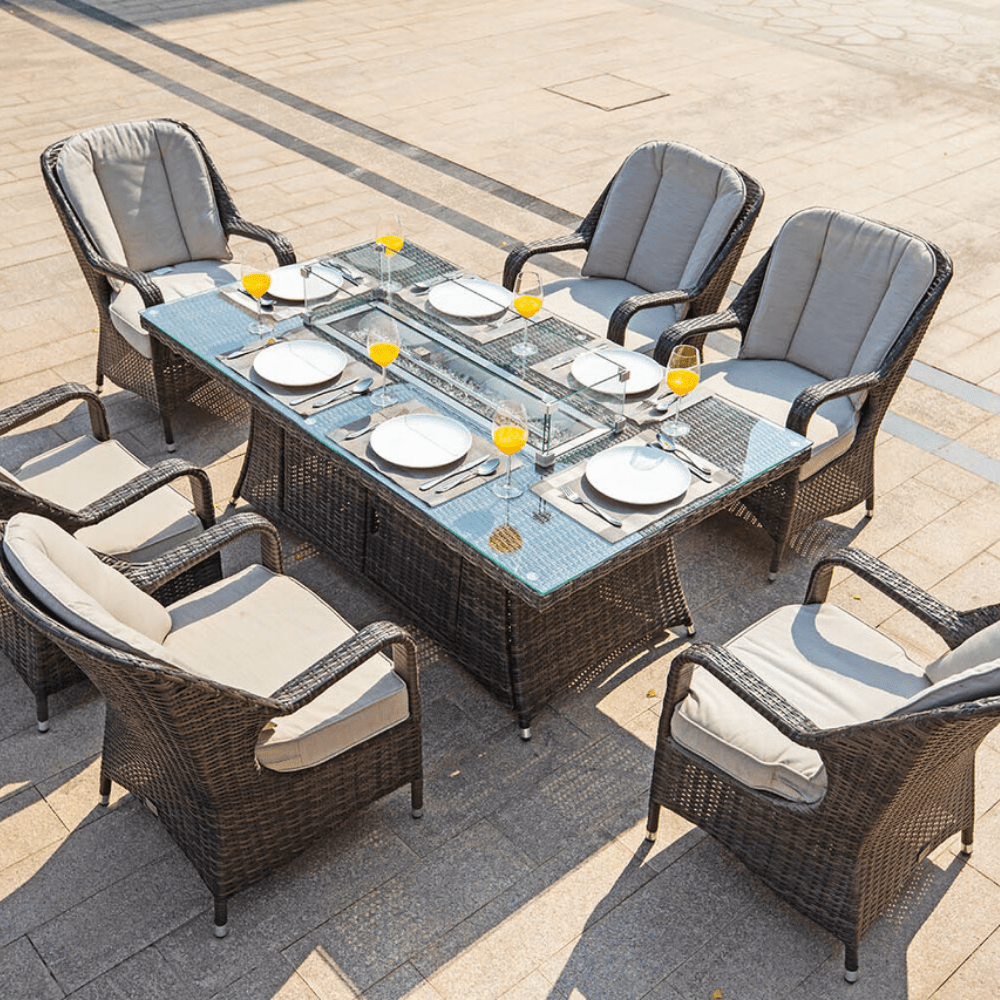 Birdseye view of Direct Wicker Rectangular 6 Seat Fire Pit Dining Table With Eton Chair