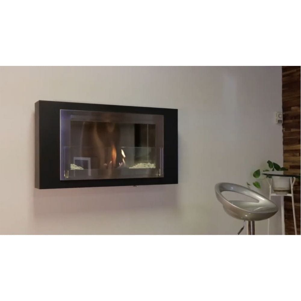 Eco-Feu Montreal 42-Inch Black Wall-Mounted Ethanol Fireplace with Stainless Steel Interior
